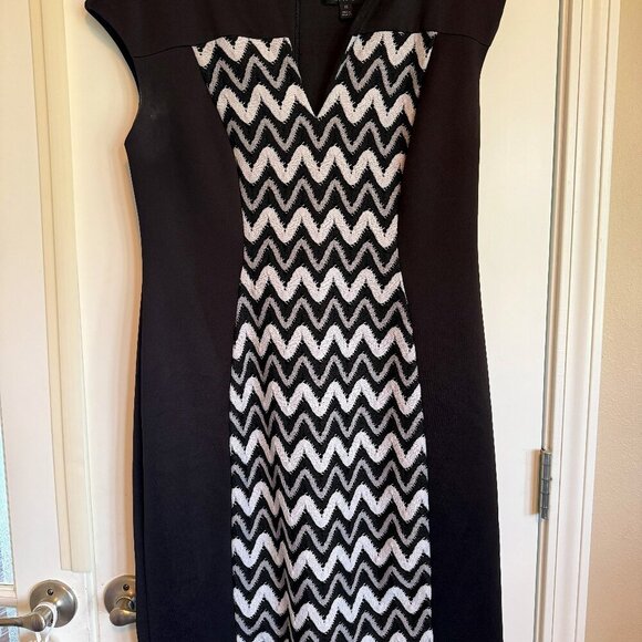 Chic Black & White Chevron Panel Dress - Picture 1 of 5